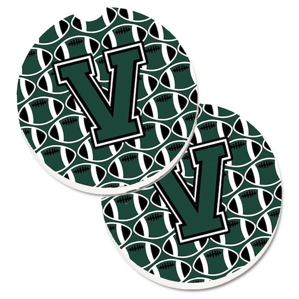 Carolines Treasures Letter V Football Green and White Cup Holder Car Coaster, PK2 CJ1071-VCARC - main